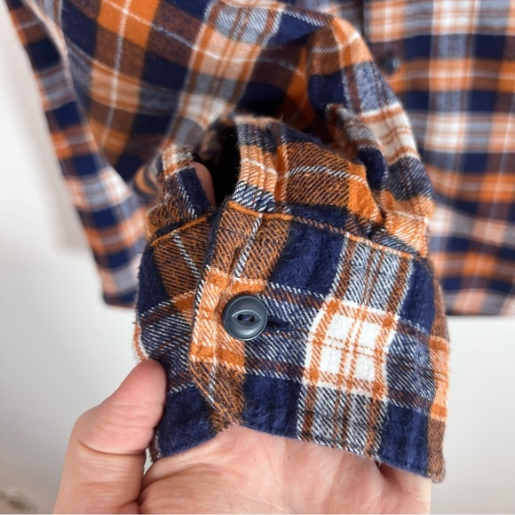 J. Crew Men's Orange Blue Plaid Flannel Button Down Shirt Size Large - Picture 4 of 8